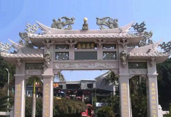 牌坊雕塑-寺院景觀(guān)花崗巖三門(mén)浮石雕牌坊