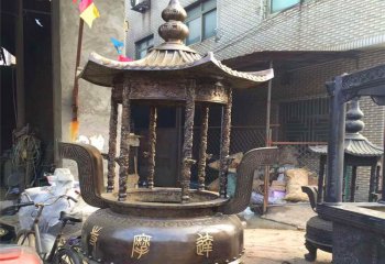 香爐雕塑-寺廟道觀(guān)室內(nèi)擺放仿古圓形寶蓋香爐