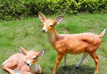 鹿雕塑-公園草坪創意玻璃鋼彩繪仿真動物鹿雕塑