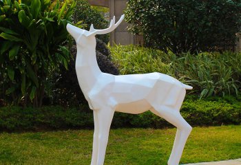 梅花鹿雕塑-公園幾何白色景區裝飾品動物擺件梅花鹿雕塑