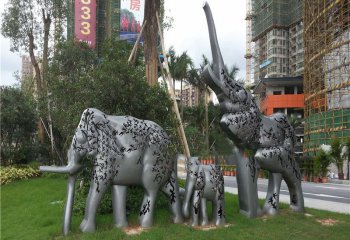 大象雕塑-公園草坪不銹鋼鏤空創(chuàng)意大象雕塑