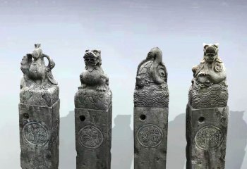 拴馬柱雕塑-仿古做舊四大神獸鎮(zhèn)宅拴馬柱雕塑