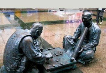 下棋雕塑-步行街擺放做舊玻璃鋼下棋古人雕塑