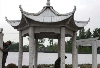 涼亭雕塑-公園庭院擺放仿古建筑六角雕刻長(zhǎng)廊休閑涼亭