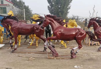 馬雕塑-景區創意玻璃鋼彩繪奔騰的馬雕塑