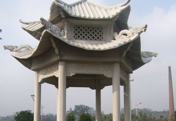 涼亭雕塑-雙層新款鏤空石涼亭公園戶外景觀雕塑