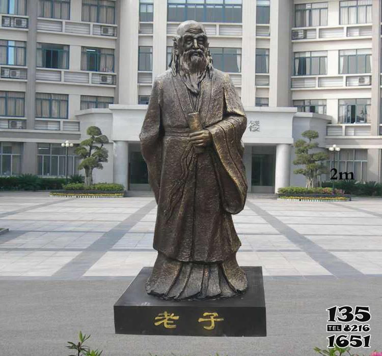 老子雕塑-校園古代文學家思想家鑄銅老子雕塑高清圖片