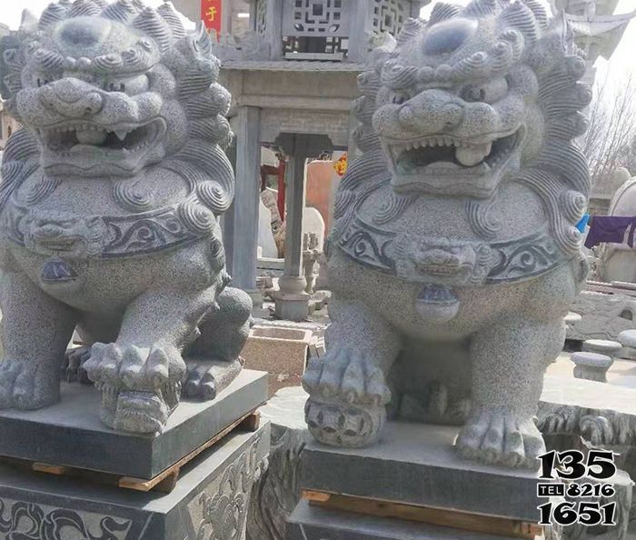 獅子雕塑-墓地大型仿真青石石雕獅子雕塑高清圖片