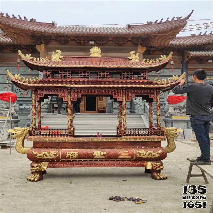 香爐雕塑-景區寺廟大殿門前擺放鑄銅八柱燒香香爐擺件高清圖片