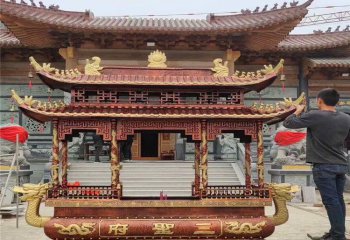 香爐雕塑-景區(qū)寺廟大殿門前擺放鑄銅八柱燒香香爐擺件