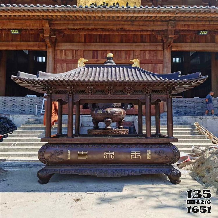 香爐雕塑-仿古長(zhǎng)形帶鼎化寶祈福寺廟景觀香爐雕塑高清圖片