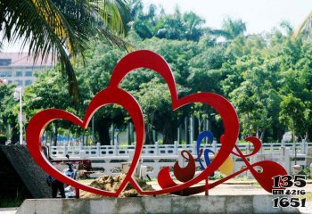 愛(ài)心雕塑-公園池塘創(chuàng)意紅色愛(ài)心雕塑