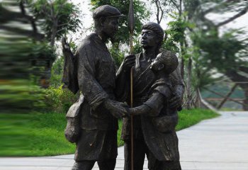 八路軍雕塑-玻璃鋼仿銅創(chuàng)意農(nóng)民和八路軍的雕塑