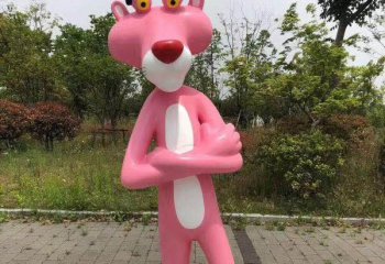 豹子雕塑-公園、商超彩繪粉紅豹，卡通動物玻璃鋼雕塑