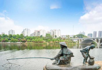 打漁雕塑-鑄造漁翁釣魚(yú)公園景觀青銅雕塑