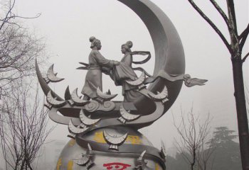 牛郎織女雕塑-景區(qū)公園不銹鋼拋光牛郎織女相會雕塑