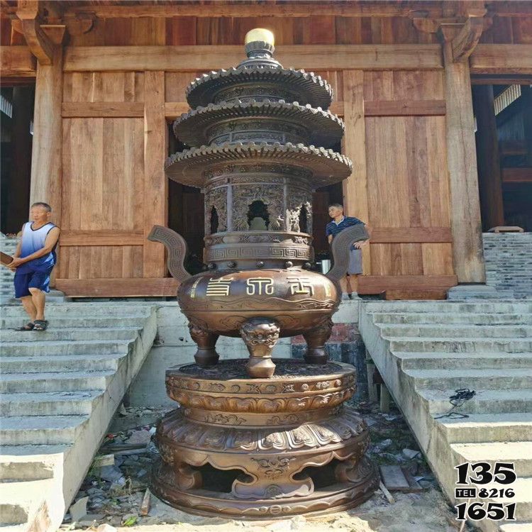 香爐雕塑-寺廟大型銅鑄香爐雕塑高清圖片