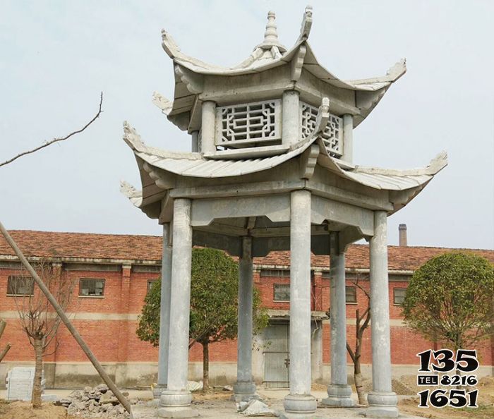 涼亭雕塑-學(xué)院操場(chǎng)擺放休閑仿古建雙層鏤空涼亭雕塑高清圖片