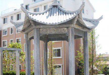 涼亭雕塑-小區花園擺放休閑青石仿古建六角涼亭雕塑