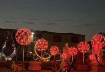 鏤空球雕塑-室內創意不行發光紅色鏤空球雕塑