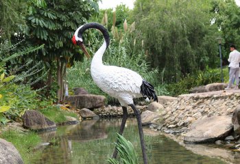 丹頂鶴雕塑-玻璃鋼彩繪公園池塘丹頂鶴雕塑