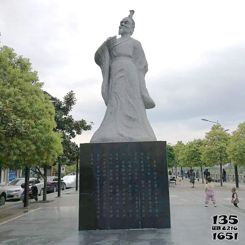 屈原雕塑-中國浪漫主義文學(xué)奠基人漢白玉屈原公園歷史名人石雕高清圖片