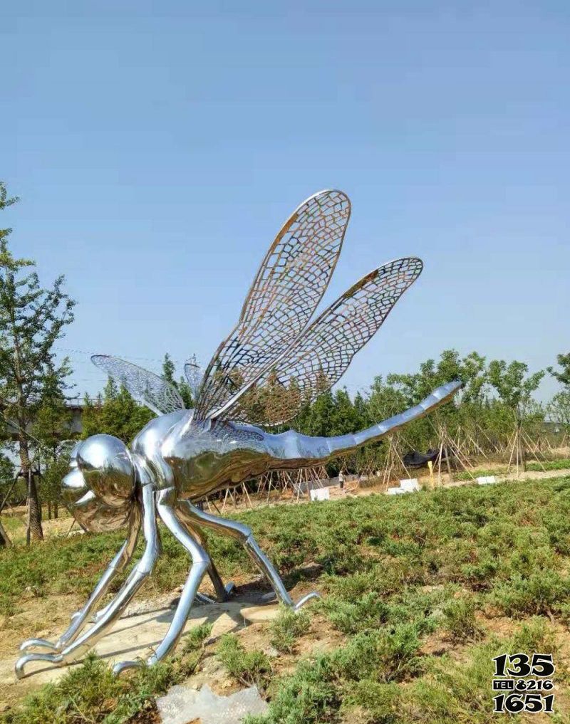 蜻蜓雕塑-公園學校鏡面鏤空不銹鋼蜻蜓雕塑高清圖片