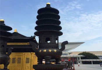 香爐雕塑-寺廟景區(qū)大型青銅器香爐雕塑