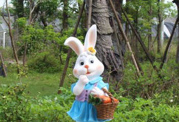 兔子雕塑-動物園一只藍(lán)裙子玻璃鋼兔子雕塑