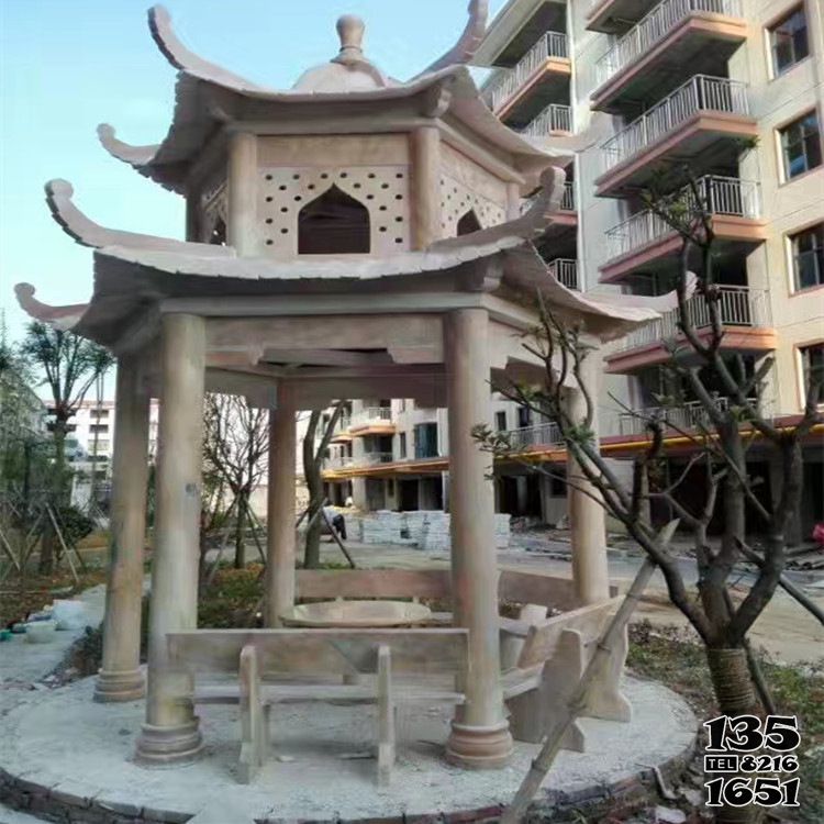 涼亭雕塑-小區(qū)花園廣場(chǎng)擺放休閑雙層鏤空涼亭雕塑高清圖片