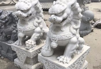 獅子雕塑-寺院漢白玉石雕大門口看護(hù)的石獅子雕塑