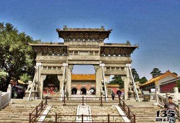 牌坊雕塑-清昭陵寺仿古建筑三門斗拱石雕牌樓