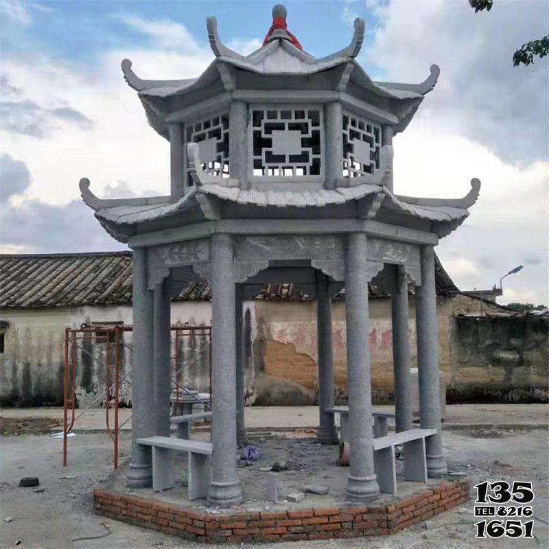 涼亭雕塑-仿古建二層村莊廣場(chǎng)擺放休息涼亭雕塑高清圖片