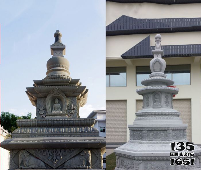 佛塔雕塑-仿古青石寺廟景觀舍利塔石雕高清圖片