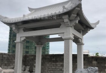 涼亭雕塑-寺院景區(qū)戶外擺放芝麻灰古建斗拱涼亭雕塑