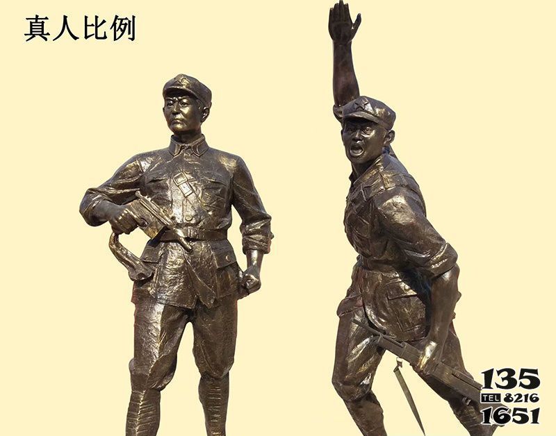 八路軍雕塑-大型戶外園林景觀玻璃鋼仿銅人物景觀八路軍雕塑高清圖片