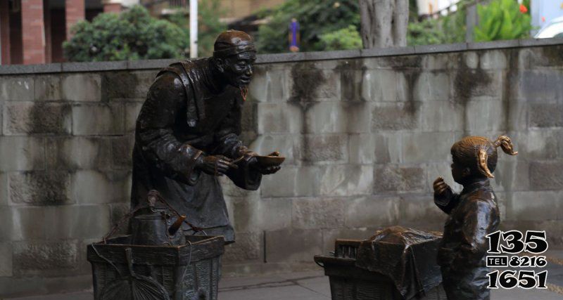 茶雕塑-賣(mài)茶街邊古代人物銅雕茶雕塑高清圖片