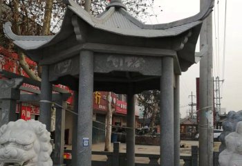 涼亭雕塑-芝麻黑寺廟戶(hù)外擺放六角古建休閑涼亭雕塑