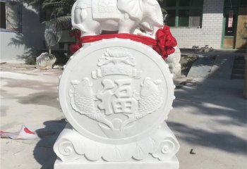 抱鼓石門(mén)墩雕塑-石雕抱鼓石一對(duì)小象漢白玉別墅門(mén)口仿古門(mén)墩