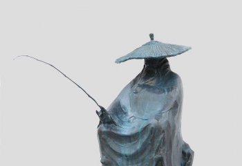 釣魚(yú)雕塑-校園姜太公釣魚(yú)古代名人做舊青銅雕塑