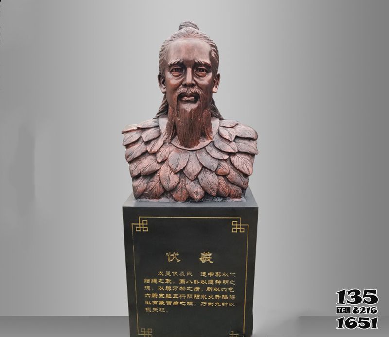 伏羲雕塑- 大學(xué)人文始祖伏羲胸像玻璃鋼仿銅雕塑高清圖片