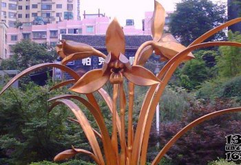 花朵雕塑-公園不銹鋼噴漆鍍金蘭花花朵雕塑