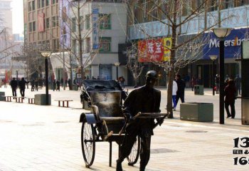 黃包車(chē)雕塑-商場(chǎng)室外擺放奔跑拉黃包車(chē)的人物景觀(guān)銅雕