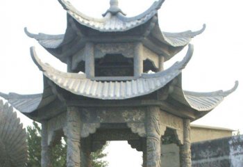 涼亭雕塑-雙層仿古建青石戶外園林小區(qū)擺放休閑涼亭雕塑