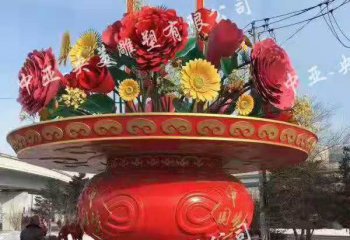 花籃雕塑-景區(qū)廣場(chǎng)玻璃鋼彩繪花朵花籃雕塑