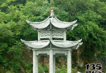 涼亭雕塑-雙層鏤空青石仿古建寺院景區擺放涼亭雕塑