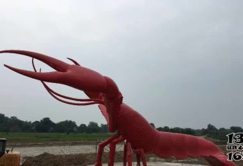 蝦雕塑-公園廣場擺放的舉著鉗子的玻璃鋼創(chuàng)意蝦雕塑