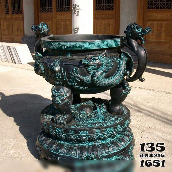 鼎雕塑-寺廟庭院創(chuàng)意青銅器浮雕鎮(zhèn)宅鼎雕塑高清圖片