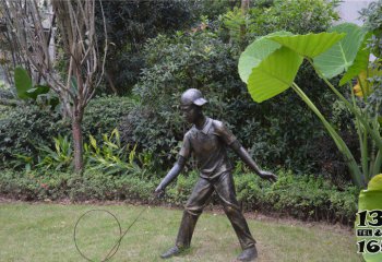 兒童雕塑-公園滾鐵環(huán)的小男孩人物銅雕兒童雕塑