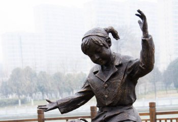 兒童雕塑-公園銅雕小女孩踢毽子人物景觀兒童雕塑